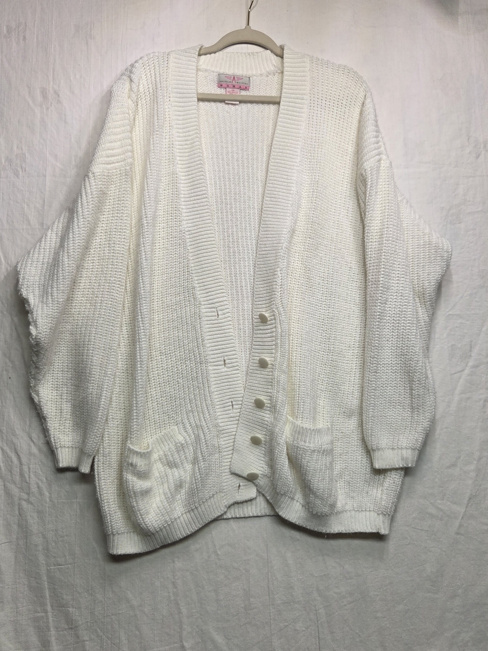 Vintage American Weekend Women Cozy Ivory Button-Front Knit Cardigan. Size 2X.